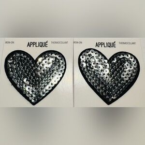Silver Sequin Heart Iron-On Appliqué Patches Set of 2 NWT